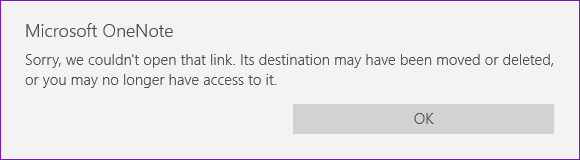 Sorry, we couldn't open that link. its destination may have been moved or deleted, or you may no longer have access to it.